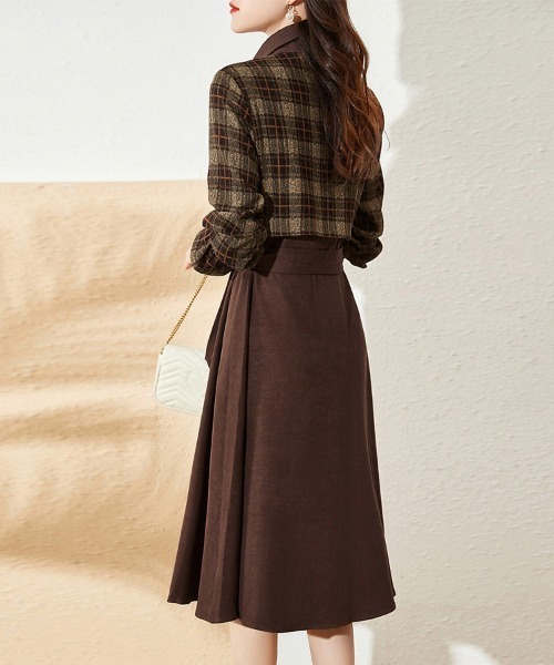 ONEP STAR（ワンピスター）の「チェック柄シャツワンピース（シャツワンピース・レディース・ブラウン・FREE）」の8枚目の写真