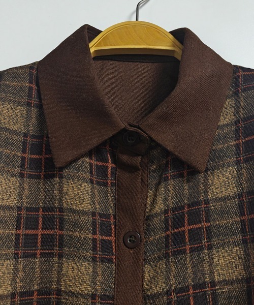 ONEP STAR（ワンピスター）の「チェック柄シャツワンピース（シャツワンピース・レディース・ブラウン・FREE）」の10枚目の写真