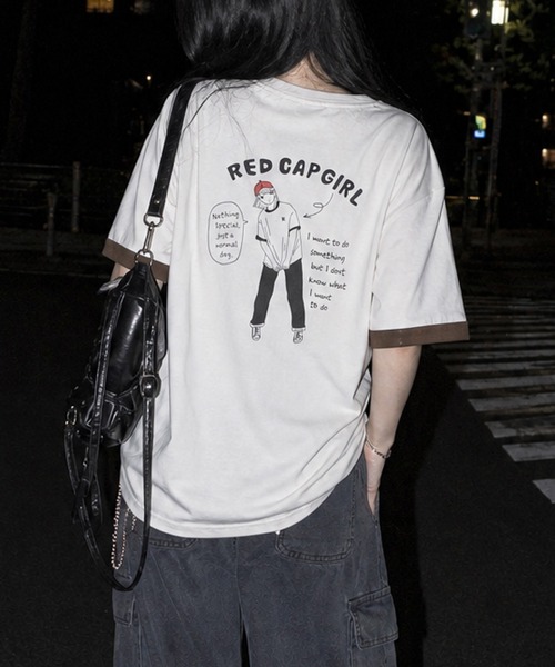 Red Cap Girl（レッドキャプガール）の「【a-r】〔RedCapGirl/レッドキャップガール〕裏配色天竺 イラストプリント 半袖Tシャツ 2WAY/ダブルフェイス（Tシャツ/カットソー・メンズ・アッシュグレー/ブラック/アイボリー・LARGE/MEDIUM）」の2枚目の写真