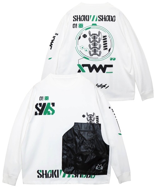 PANDIESTA(パンディエスタ)の「初期衝動/ ショキショウドウ カーボン風ポケット切替ロンT(M2)(Tシャツ/カットソー・メンズ・ブラック/ホワイト・M/XL/L)」の1枚目の写真