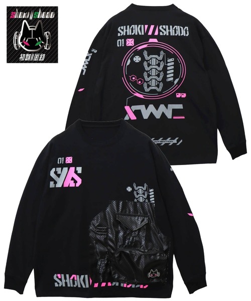 PANDIESTA(パンディエスタ)の「初期衝動/ ショキショウドウ カーボン風ポケット切替ロンT(M2)(Tシャツ/カットソー・メンズ・ブラック/ホワイト・M/XL/L)」の2枚目の写真