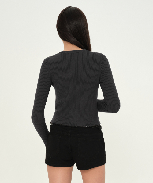 MUSINSA STANDARD WOMAN（ムシンサスタンダードウーマン）の「ウィメンズリブスリムラウンドネックニットジップアップ[ダークグレー]（ニット/セーター・レディース・その他・X-SMALL/SMALL/MEDIUM/LARGE）」の3枚目の写真