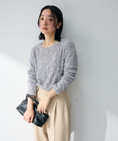 Green Parks(グリーンパークス)の「表面感ポコポコプルオーバー(Tシャツ/カットソー・レディース・ブラック/サックスブルー/ホワイト系その他2/ライトグレー・FREE)」の15枚目の写真