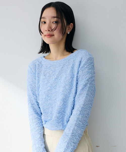 Green Parks(グリーンパークス)の「表面感ポコポコプルオーバー(Tシャツ/カットソー・レディース・ブラック/サックスブルー/ホワイト系その他2/ライトグレー・FREE)」の4枚目の写真