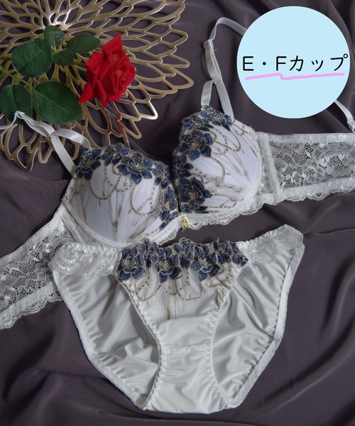 【EFサイズ/美谷間＆丸胸を叶える！ナチュ盛りメイクブラ♪】上下セット/エレガント/脇高ゴールデンフラワー
