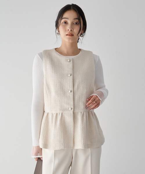 YECCA VECCA（イェッカヴェッカ）の「ツイードペプラムジレ（ベスト・レディース・オフホワイト/その他6・M）」の2枚目の写真