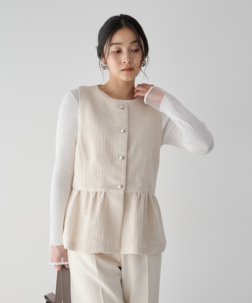 YECCA VECCA（イェッカヴェッカ）の「ツイードペプラムジレ（ベスト・レディース・オフホワイト/その他6・M）」の6枚目の写真