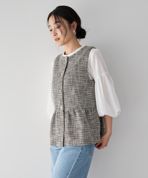 YECCA VECCA（イェッカヴェッカ）の「ツイードペプラムジレ（ベスト・レディース・オフホワイト/その他6・M）」の15枚目の写真