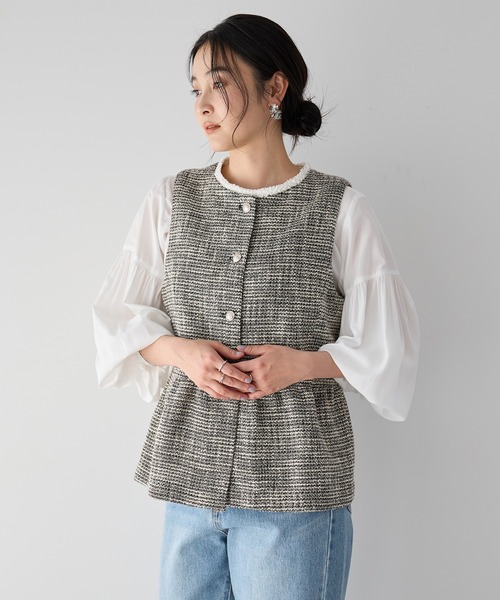 YECCA VECCA（イェッカヴェッカ）の「ツイードペプラムジレ（ベスト・レディース・オフホワイト/その他6・M）」の16枚目の写真