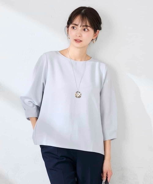 a.v.v(アーヴェヴェ)の「光沢リップル七分袖カットソー(Tシャツ/カットソー・レディース・グレー系その他/ネイビー/ダークインディゴブルー・40/36/38)」の3枚目の写真