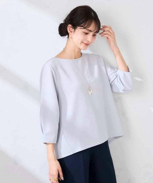 a.v.v(アーヴェヴェ)の「光沢リップル七分袖カットソー(Tシャツ/カットソー・レディース・グレー系その他/ネイビー/ダークインディゴブルー・40/36/38)」の5枚目の写真