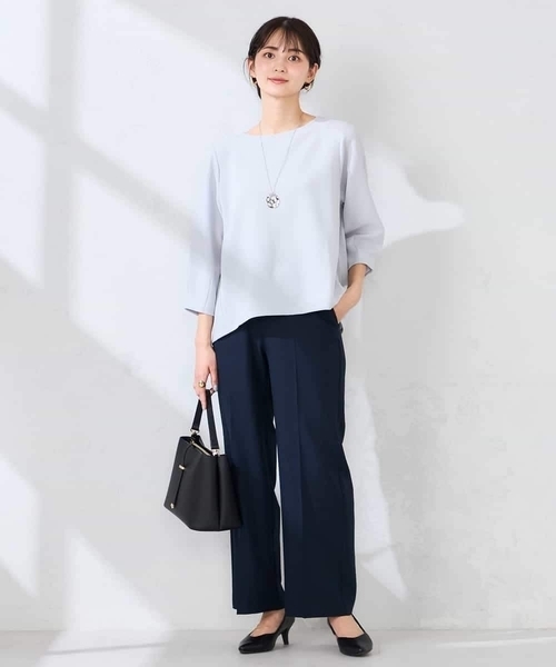 a.v.v(アーヴェヴェ)の「光沢リップル七分袖カットソー(Tシャツ/カットソー・レディース・グレー系その他/ネイビー/ダークインディゴブルー・40/36/38)」の7枚目の写真