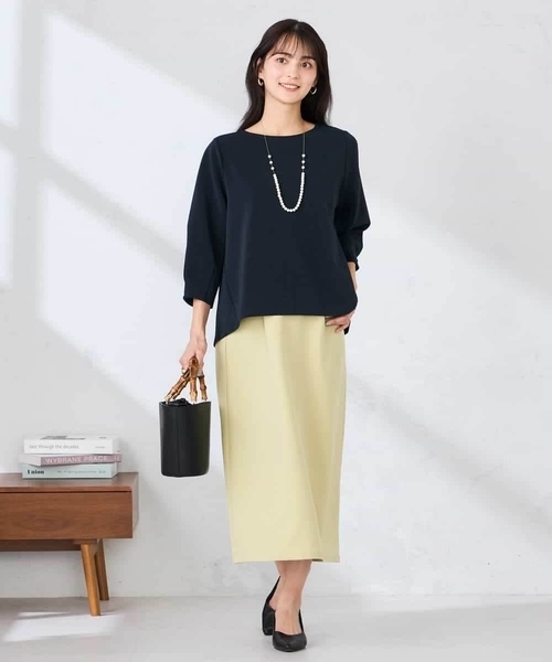 a.v.v(アーヴェヴェ)の「光沢リップル七分袖カットソー(Tシャツ/カットソー・レディース・グレー系その他/ネイビー/ダークインディゴブルー・40/36/38)」の12枚目の写真