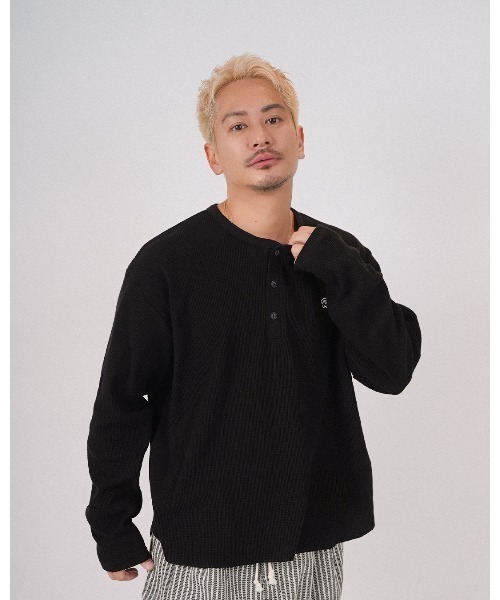 #Re:room（リルーム）の「ヘンリーネックワッフルロングスリーブ（Tシャツ/カットソー・メンズ・ブラック/グレー/ホワイト・FREE）」の7枚目の写真