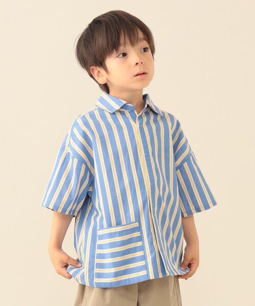 BEAMS mini(ビームスミニ)の「半袖 ストライプ シャツ 2026SS(90~140cm)外遊び プチプラ 定番 人気(シャツ/ブラウス・キッズ・ミント/ブルー・100/110/120/130/140/90)」の22枚目の写真
