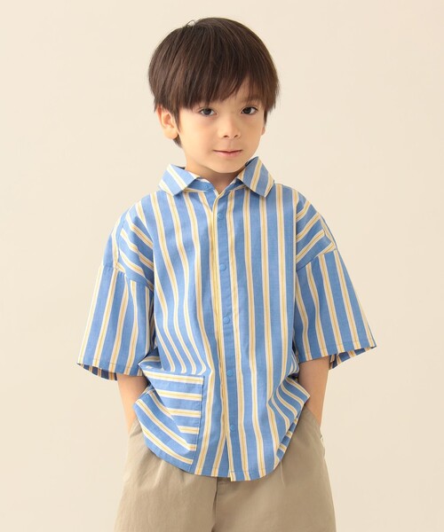 BEAMS mini(ビームスミニ)の「半袖 ストライプ シャツ 2026SS(90~140cm)外遊び プチプラ 定番 人気(シャツ/ブラウス・キッズ・ミント/ブルー・100/110/120/130/140/90)」の12枚目の写真