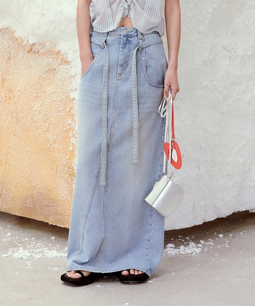 Belted High-waist denim skirt（デニムスカート）｜LOW CLASSIC（ロウ
