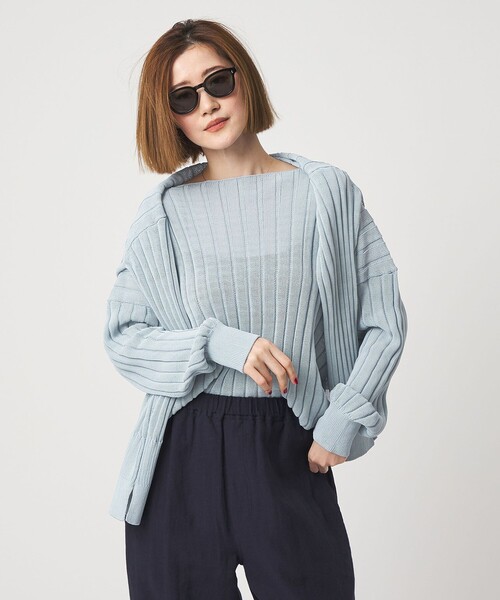 conte(コンテ)の「<conte>ワイドリブ ボートネックニット(ニット/セーター・レディース・ライトブルー/ホワイト/ブラック・FREE)」の1枚目の写真