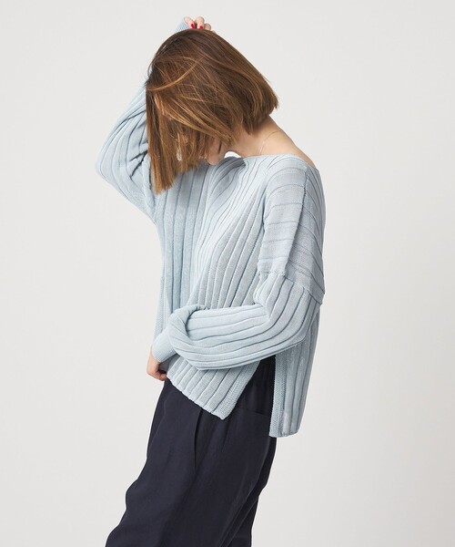 conte(コンテ)の「<conte>ワイドリブ ボートネックニット(ニット/セーター・レディース・ライトブルー/ホワイト/ブラック・FREE)」の6枚目の写真