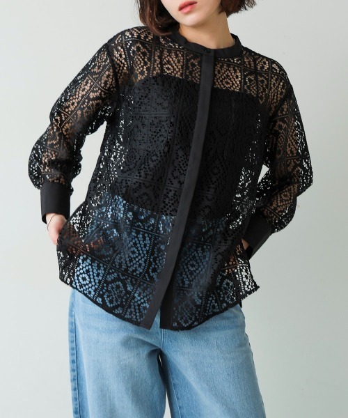 Bou Jeloud(ブージュルード)の「レーススタンドシャツ(シャツ/ブラウス・レディース・オフホワイト/ブラック・MEDIUM)」の20枚目の写真