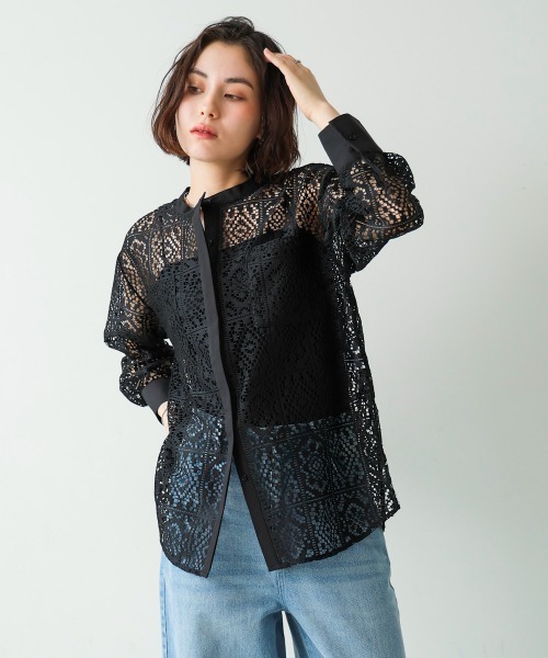 Bou Jeloud(ブージュルード)の「レーススタンドシャツ(シャツ/ブラウス・レディース・オフホワイト/ブラック・MEDIUM)」の22枚目の写真