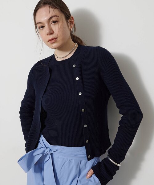 Whim Gazette（ウィムガゼット）の「ホールガーメントRIBカーディガン（ニット/セーター・レディース・アイボリー/ブルー系その他/ネイビー・FREE）」の2枚目の写真