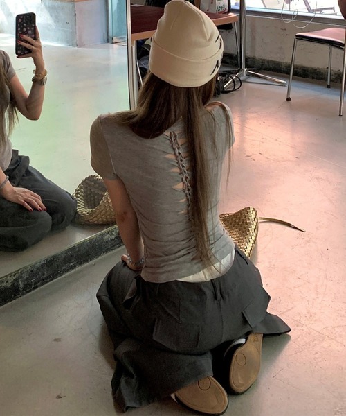 c.u.l(シーユーエル)の「シンプル カットアウトデザイン ラインカット 半袖Tシャツ culw916(Tシャツ/カットソー・レディース・ホワイト/ブラック/グレー・M/L)」の14枚目の写真