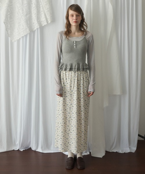 Birthday room(バースデイルーム)の「小花柄サーマルロングスカート/Small floral print thermal long skirt(スカート・レディース・アイボリー/ネイビー・FREE)」の10枚目の写真