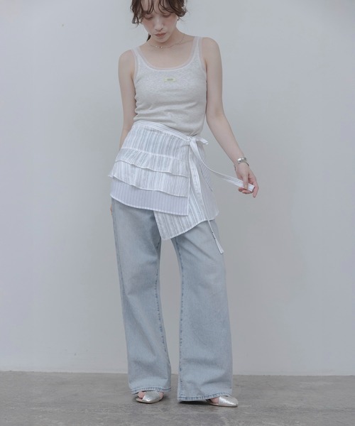 Eimee Law（エイミーロウ）の「ティアードフリル ストライプ ラップスカート（スカート・レディース・ブルー/オフホワイト・FREE）」の3枚目の写真