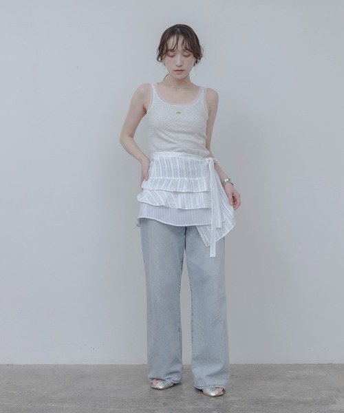 Eimee Law（エイミーロウ）の「ティアードフリル ストライプ ラップスカート（スカート・レディース・ブルー/オフホワイト・FREE）」の4枚目の写真