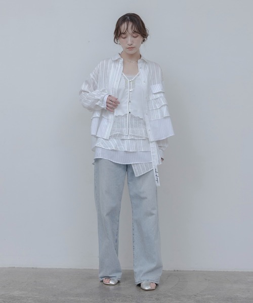 Eimee Law（エイミーロウ）の「ティアードフリル ストライプ ラップスカート（スカート・レディース・ブルー/オフホワイト・FREE）」の8枚目の写真