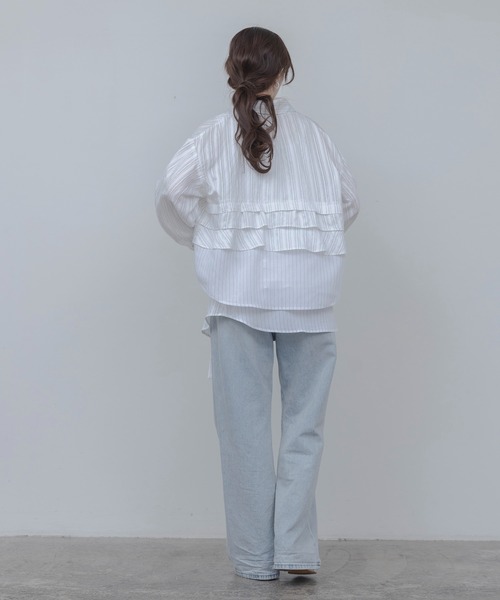 Eimee Law（エイミーロウ）の「ティアードフリル ストライプ ラップスカート（スカート・レディース・ブルー/オフホワイト・FREE）」の9枚目の写真