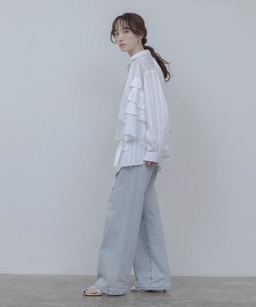 Eimee Law（エイミーロウ）の「ティアードフリル ストライプ ラップスカート（スカート・レディース・ブルー/オフホワイト・FREE）」の10枚目の写真