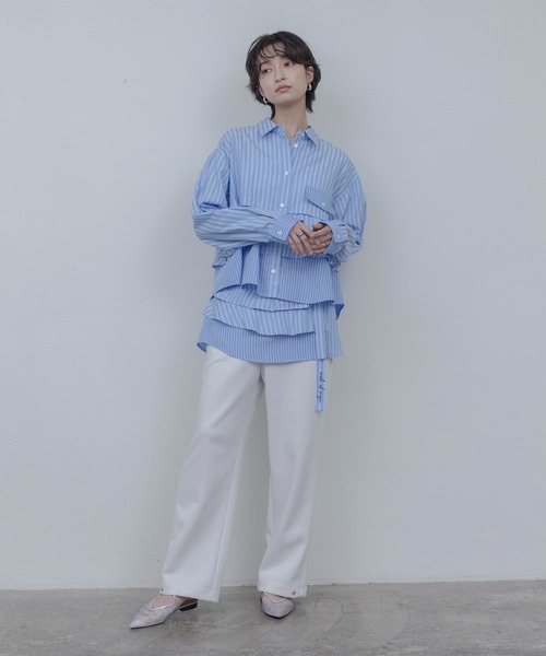 Eimee Law（エイミーロウ）の「ティアードフリル ストライプ ラップスカート（スカート・レディース・ブルー/オフホワイト・FREE）」の22枚目の写真