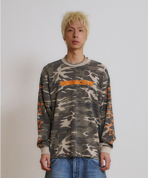 9999ARCHIVE(9999アーカイブ)の「Vintage Waffle Long Sleeve(Tシャツ/カットソー・メンズ・カーキ・3/2)」の1枚目の写真