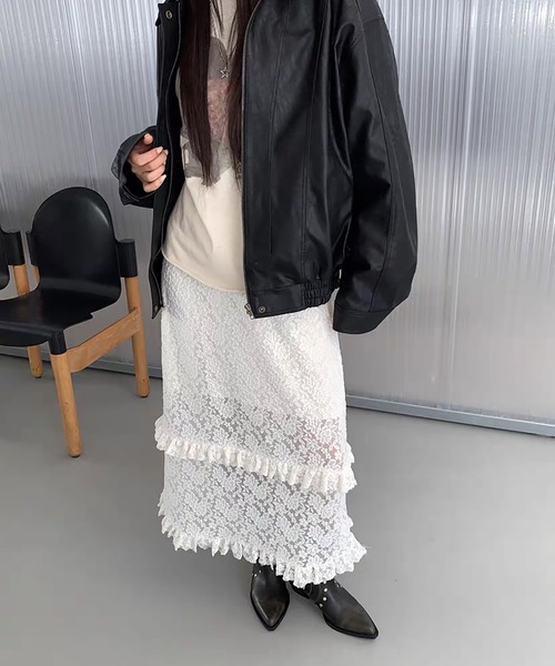 Doula Doula（ドゥーラドゥーラ）の「総レースロングスカート&インナースカート 2点セット（スカート・レディース・ブラック/ベージュ・FREE）」の8枚目の写真