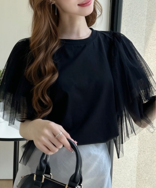 Ada.（エイダ）の「ボリューム チュール フリル スリーブ トップス（Tシャツ/カットソー・レディース・ホワイト/ブラック・FREE）」の11枚目の写真