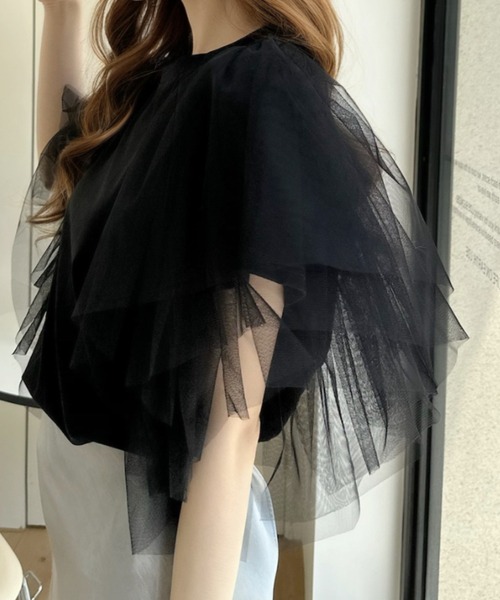 Ada.（エイダ）の「ボリューム チュール フリル スリーブ トップス（Tシャツ/カットソー・レディース・ホワイト/ブラック・FREE）」の12枚目の写真
