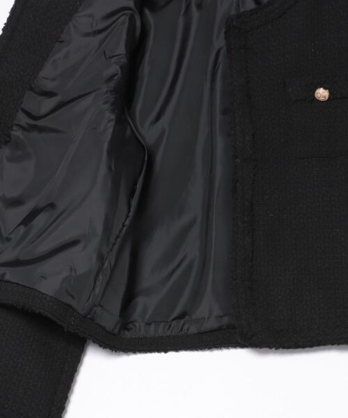 Coo+i(クーイ)の「【入卒式/セレモニー/通勤】ノーカラーツイードジャケット(ノーカラージャケット・レディース・ブラック/マルチ/ホワイト・M/L)」の5枚目の写真