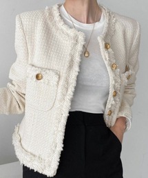 Coo+i（クーイ）の「【入卒式/セレモニー 通勤】ノーカラーツイードジャケット（ノーカラージャケット）」