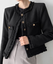Coo+i（クーイ）の「【入卒式/セレモニー 通勤】ノーカラーツイードジャケット（ノーカラージャケット）」