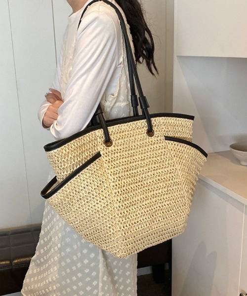 Ritzy(リッツィー)の「大容量 クロッシェ ストローかごバッグ トートバッグ(トートバッグ・レディース・アイボリー/モカ・FREE)」の8枚目の写真