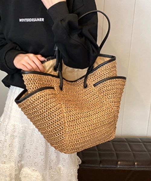 Ritzy(リッツィー)の「大容量 クロッシェ ストローかごバッグ トートバッグ(トートバッグ・レディース・アイボリー/モカ・FREE)」の12枚目の写真