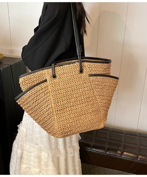 Ritzy(リッツィー)の「大容量 クロッシェ ストローかごバッグ トートバッグ(トートバッグ・レディース・アイボリー/モカ・FREE)」の13枚目の写真