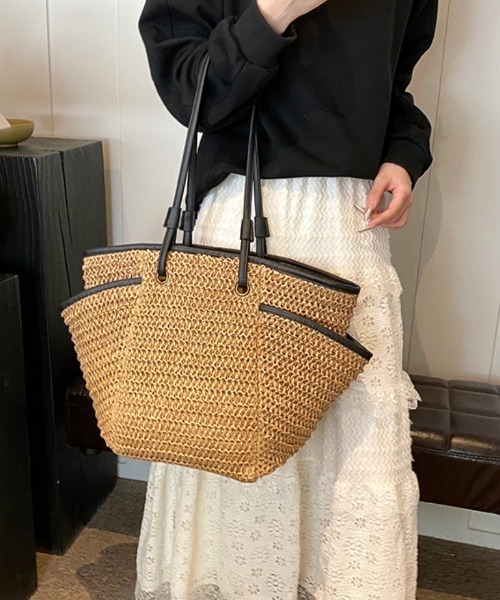 Ritzy(リッツィー)の「大容量 クロッシェ ストローかごバッグ トートバッグ(トートバッグ・レディース・アイボリー/モカ・FREE)」の16枚目の写真