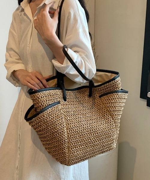 Ritzy(リッツィー)の「大容量 クロッシェ ストローかごバッグ トートバッグ(トートバッグ・レディース・アイボリー/モカ・FREE)」の18枚目の写真