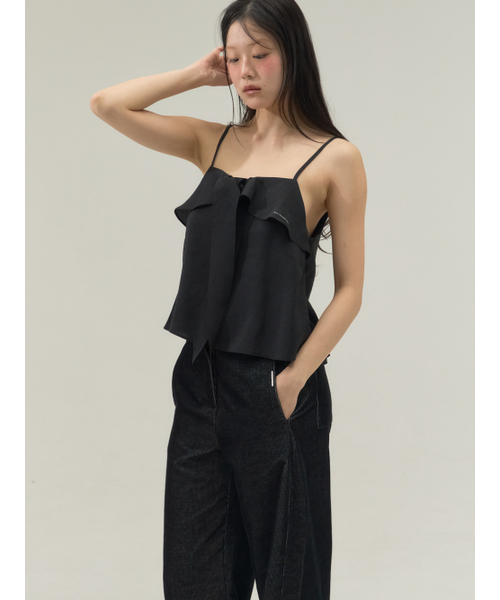 Sorry,Too Much Love(ソーリートゥーマッチラブ)の「Draped Ribbon Camisole Top_Black(その他トップス・レディース・その他・FREE)」の1枚目の写真