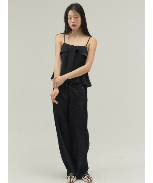 Sorry,Too Much Love(ソーリートゥーマッチラブ)の「Draped Ribbon Camisole Top_Black(その他トップス・レディース・その他・FREE)」の2枚目の写真