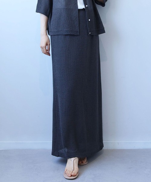 leswel(レスウェル)の「【M/L】【速乾】【セットアップ可】シャーリングメッシュナロースカート(スカート・レディース・ライトグレー/ブラウン/チャコールグレー・M/L)」の9枚目の写真