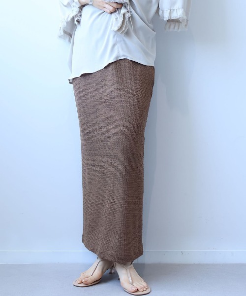 leswel(レスウェル)の「【M/L】【速乾】【セットアップ可】シャーリングメッシュナロースカート(スカート・レディース・ライトグレー/ブラウン/チャコールグレー・M/L)」の4枚目の写真